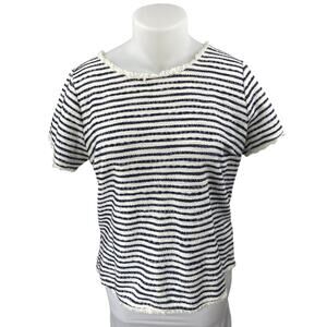 Green Envelope White Blue Striped Knit Short Sleeve Fringe T-Shirt Top Size 1X
